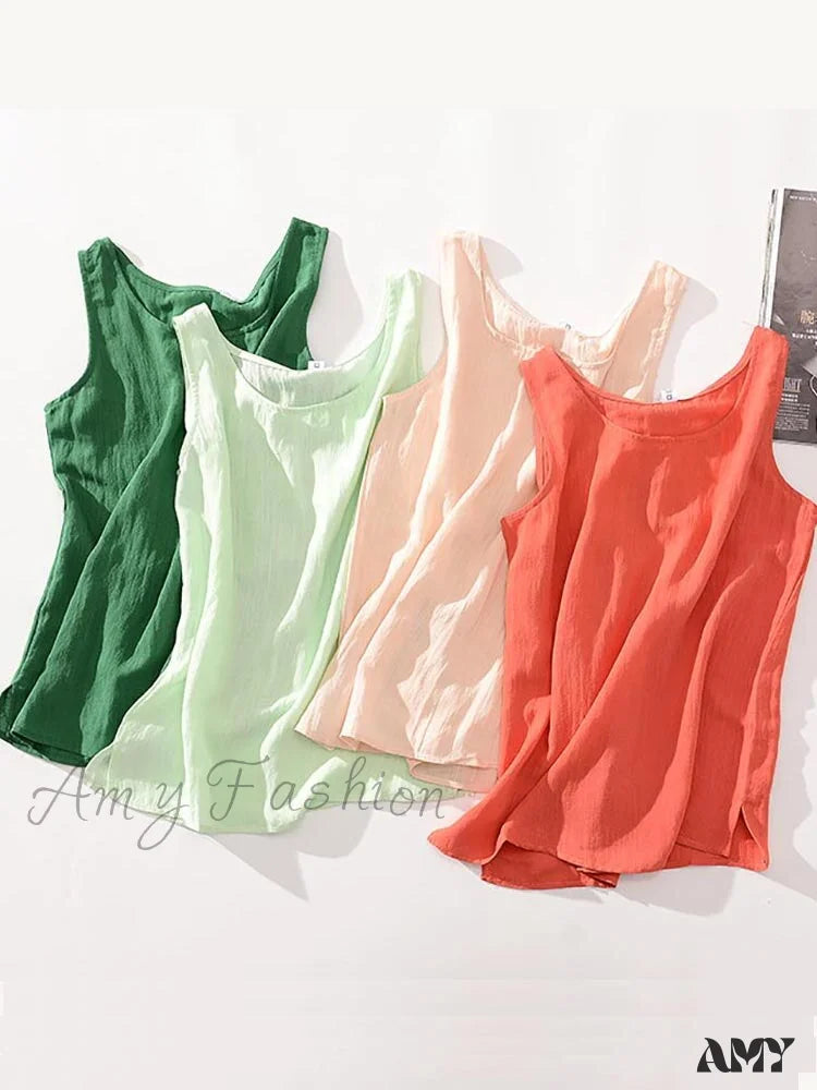 Amy Fashion - Cotton Linen Sleeveless Tops