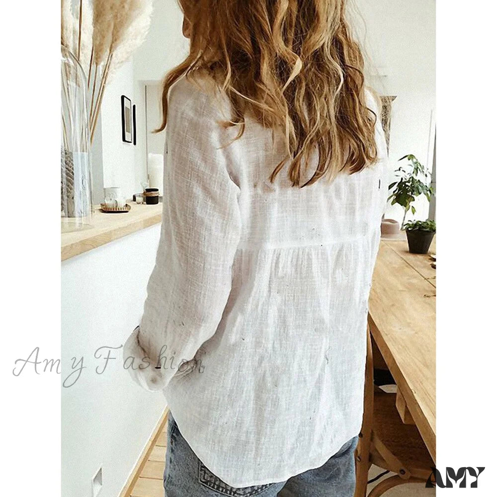 Amy Fashion - Cotton Linen Vintage Flower Print Blouse