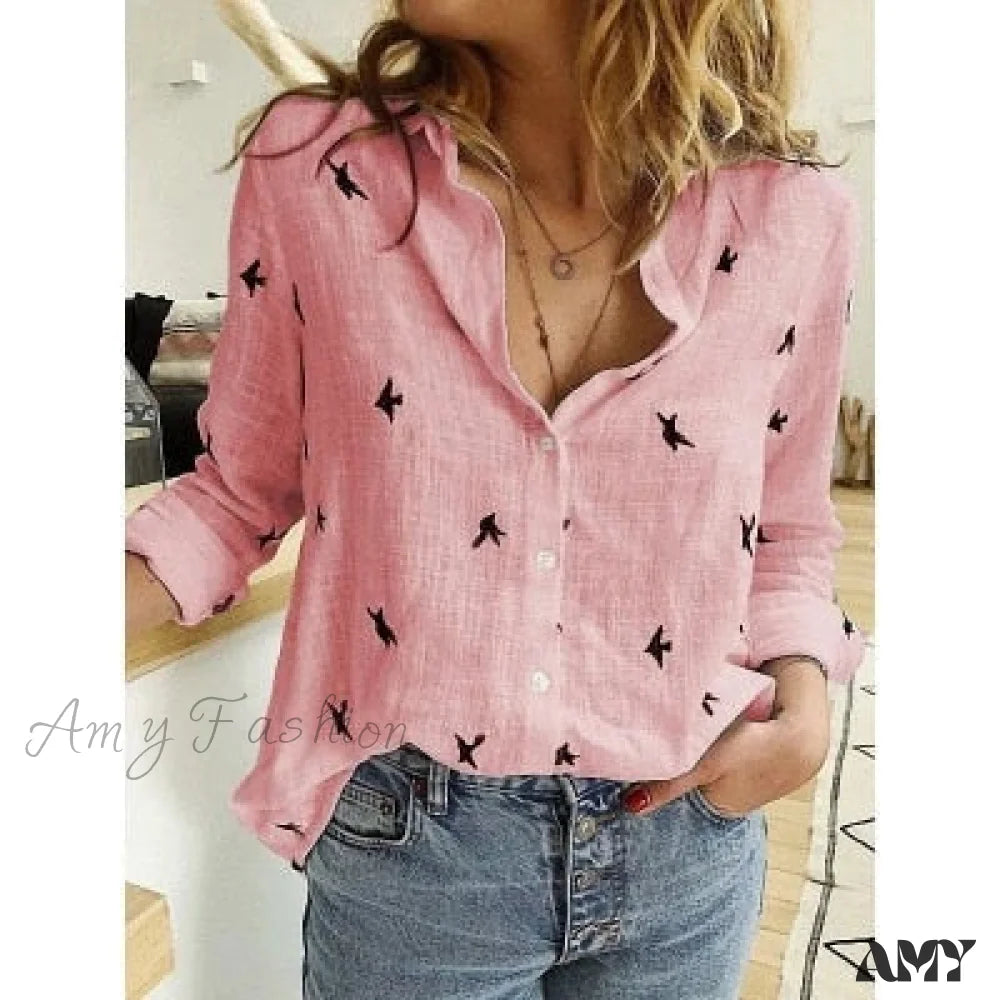 Amy Fashion - Cotton Linen Vintage Flower Print Blouse Pollen / S
