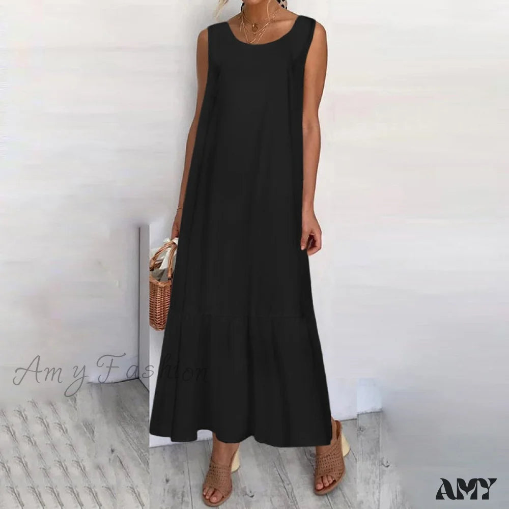 Amy Fashion - Cotton Ruffles Casual Loose Sleeveless Dresses