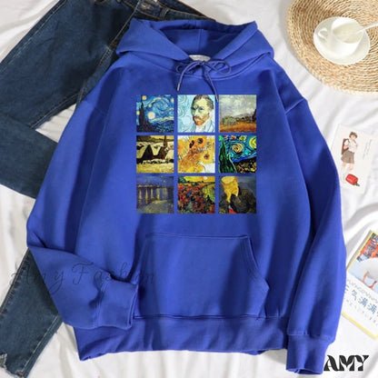 Amy Fashion - Crew Neck Sweatshirt Fleece Loose Hoodies Blue / S