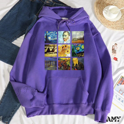 Amy Fashion - Crew Neck Sweatshirt Fleece Loose Hoodies Purple / S