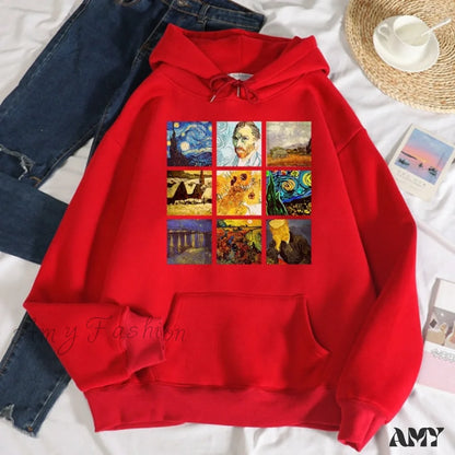 Amy Fashion - Crew Neck Sweatshirt Fleece Loose Hoodies Red / S