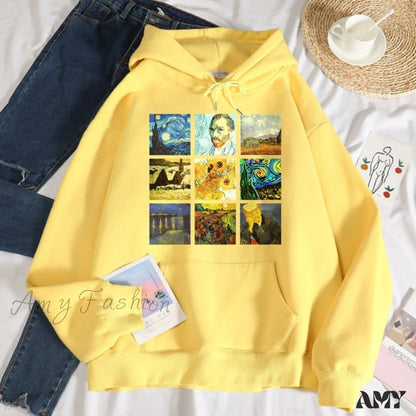 Amy Fashion - Crew Neck Sweatshirt Fleece Loose Hoodies Yellow / S