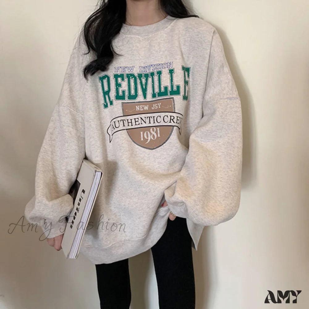 Amy Fashion - Crewneck Oversize Hoody Pullover Gray / S