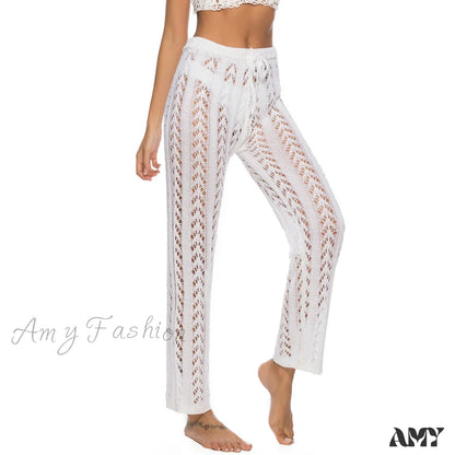 Amy Fashion - Crochet Beach Wide Leg Pants White 2 / S