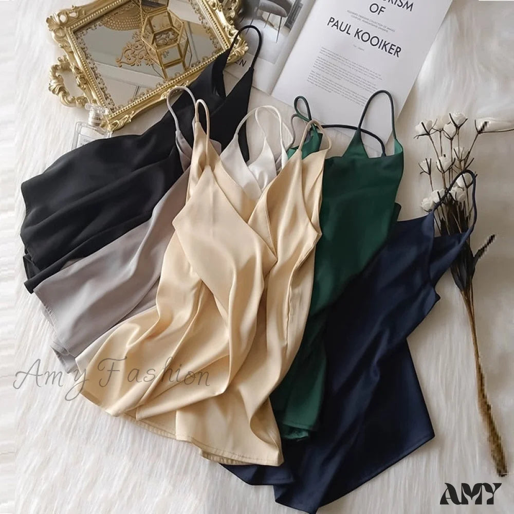 Amy Fashion - Crop Women Camis Silk Satin Tank Top