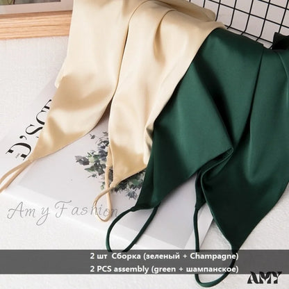 Amy Fashion - Crop Women Camis Silk Satin Tank Top Champagne Green 2 / S