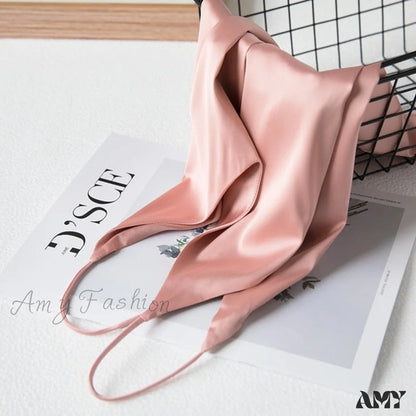 Amy Fashion - Crop Women Camis Silk Satin Tank Top Pink / S