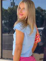 Amy Fashion - Cute Aesthetics Letter Print Short Sleeve Tops Crop Top