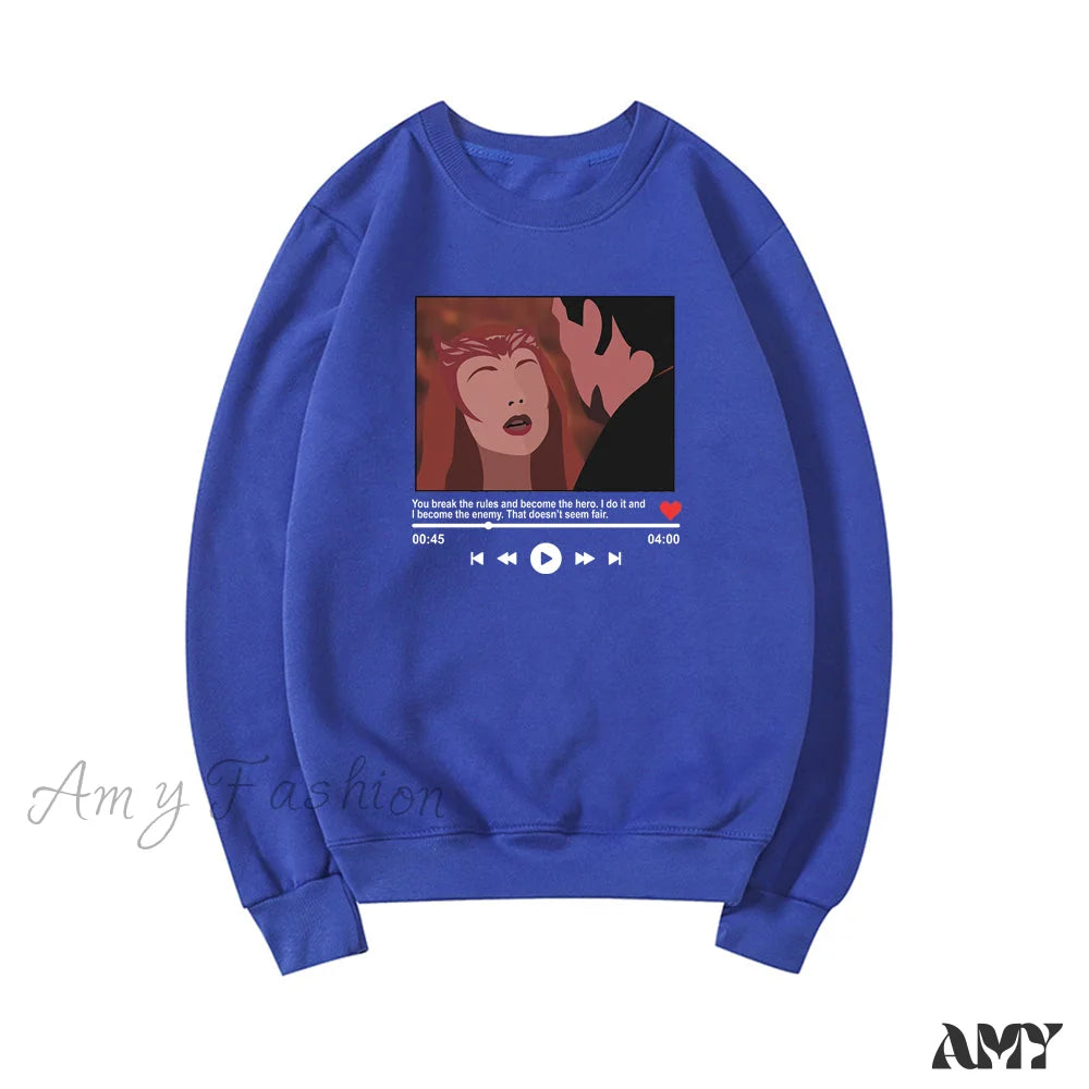 Amy Fashion - Cute Graphic Print Multi-Color Hoody Pullover Blue / S