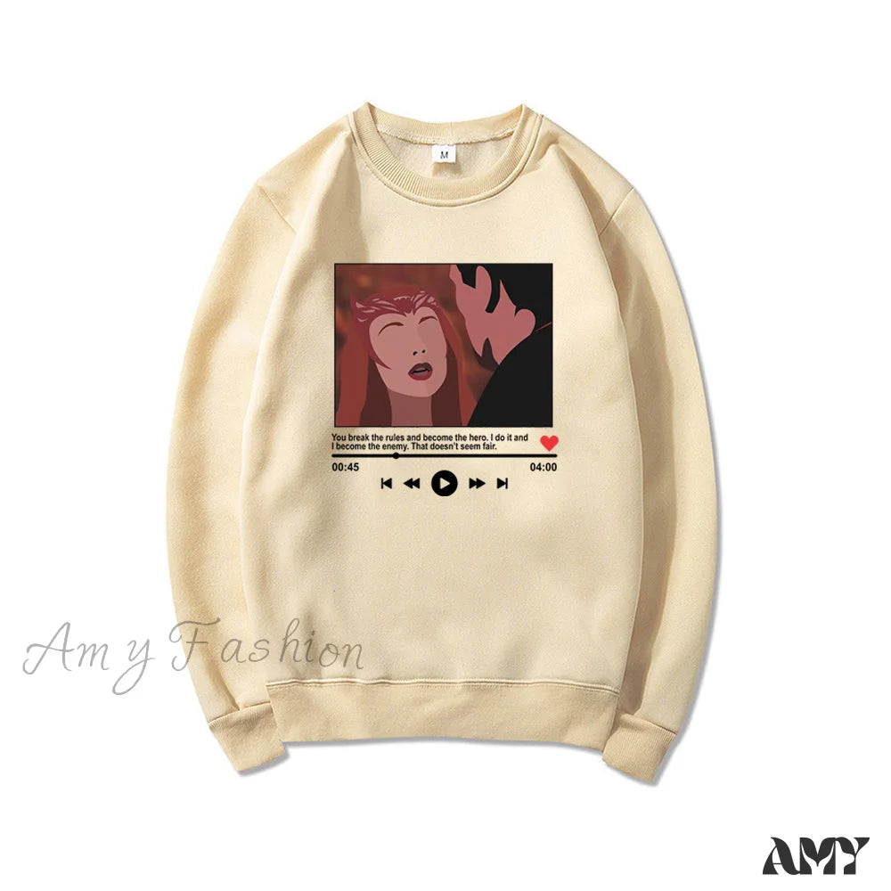 Amy Fashion - Cute Graphic Print Multi-Color Hoody Pullover Khaki / S