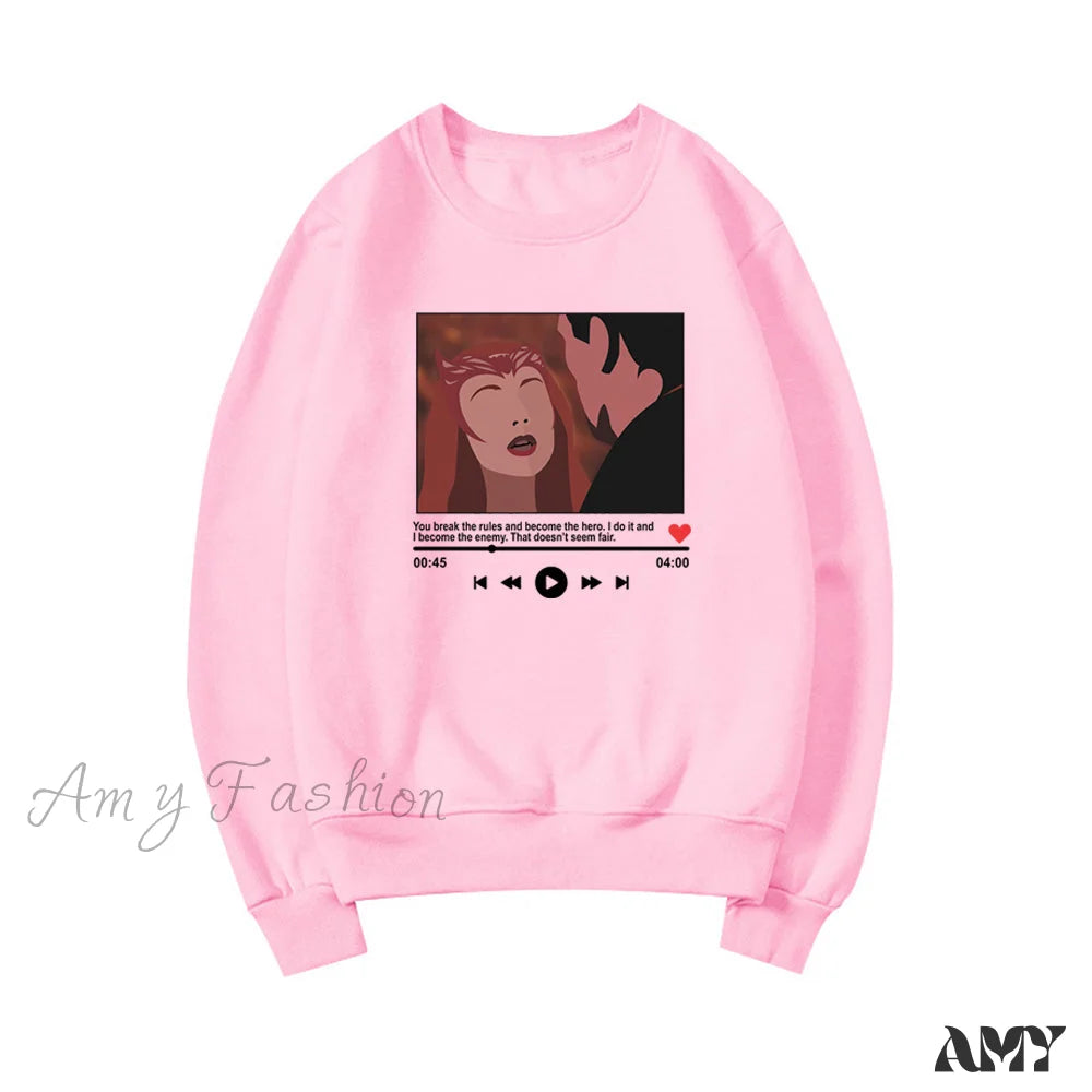Amy Fashion - Cute Graphic Print Multi-Color Hoody Pullover Pink / S