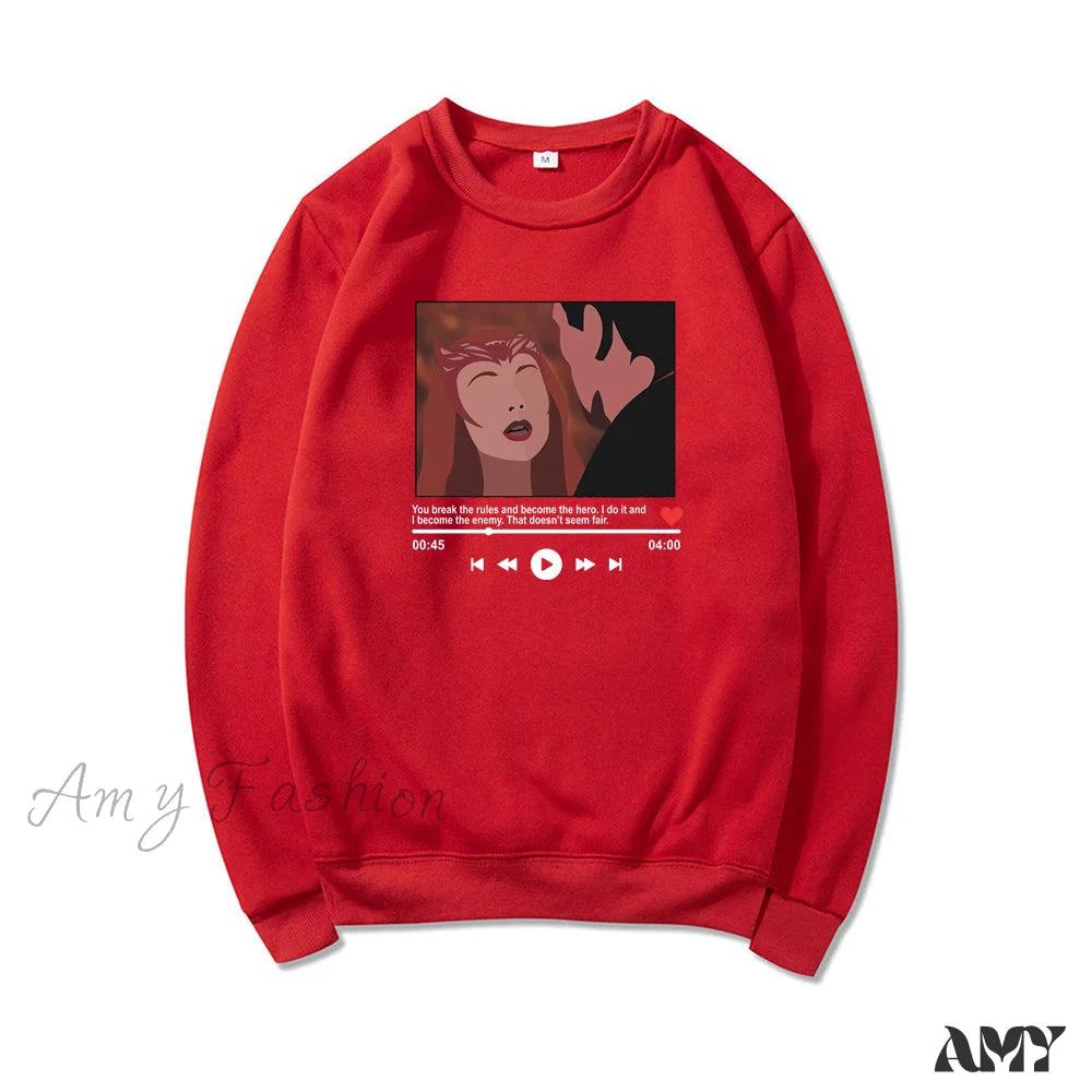 Amy Fashion - Cute Graphic Print Multi-Color Hoody Pullover Red / S