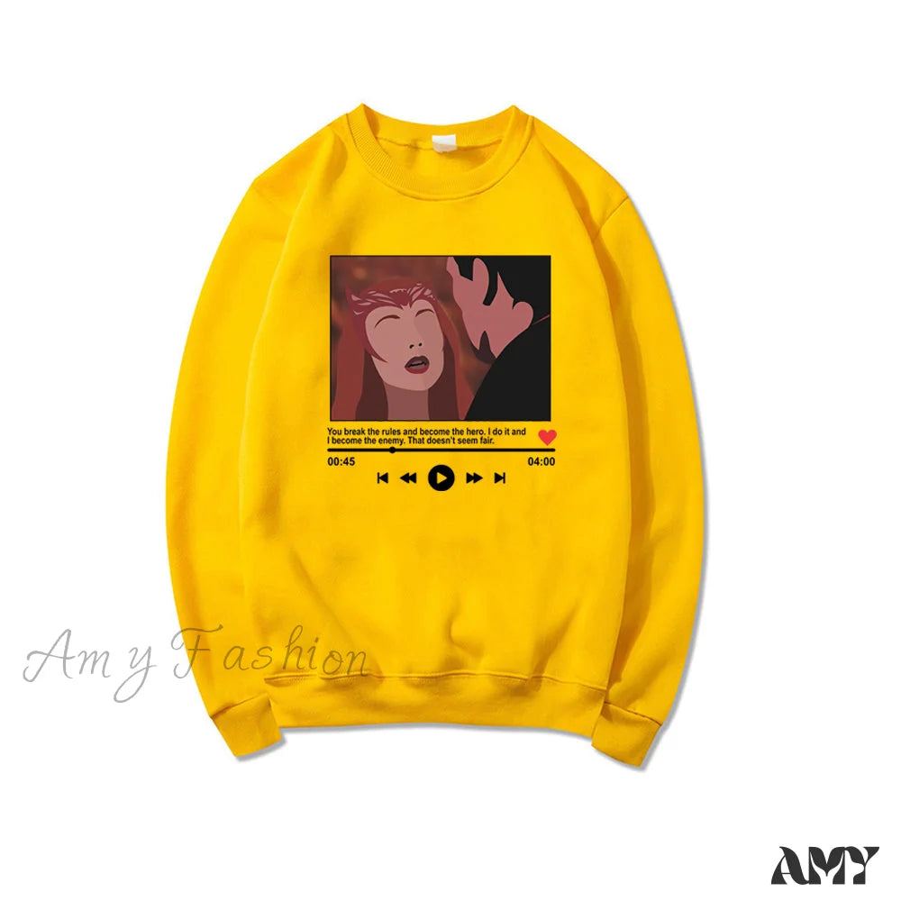 Amy Fashion - Cute Graphic Print Multi-Color Hoody Pullover Yellow / S