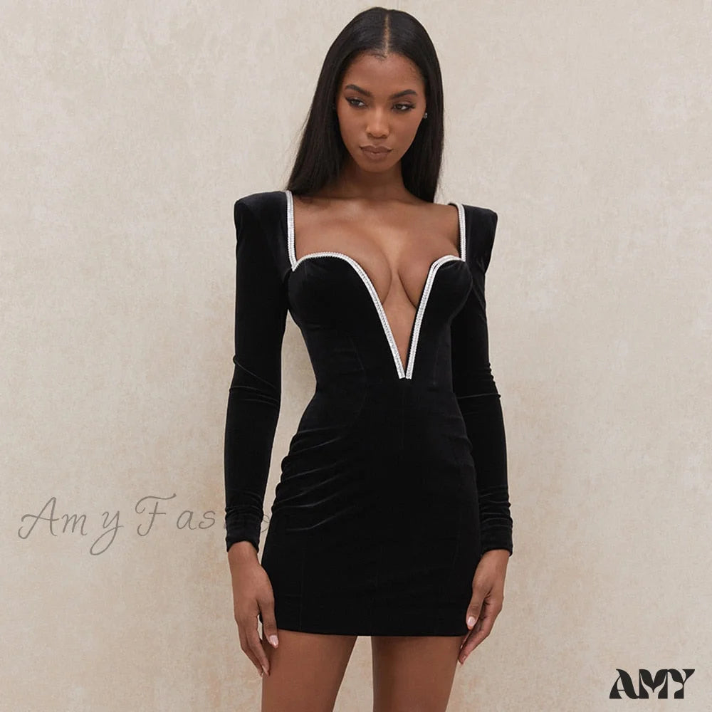 Amy Fashion - Deep V-Neck Sexy Mini Party Dresses