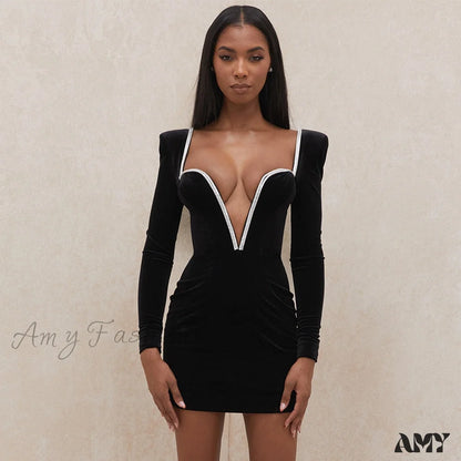 Amy Fashion - Deep V-Neck Sexy Mini Party Dresses