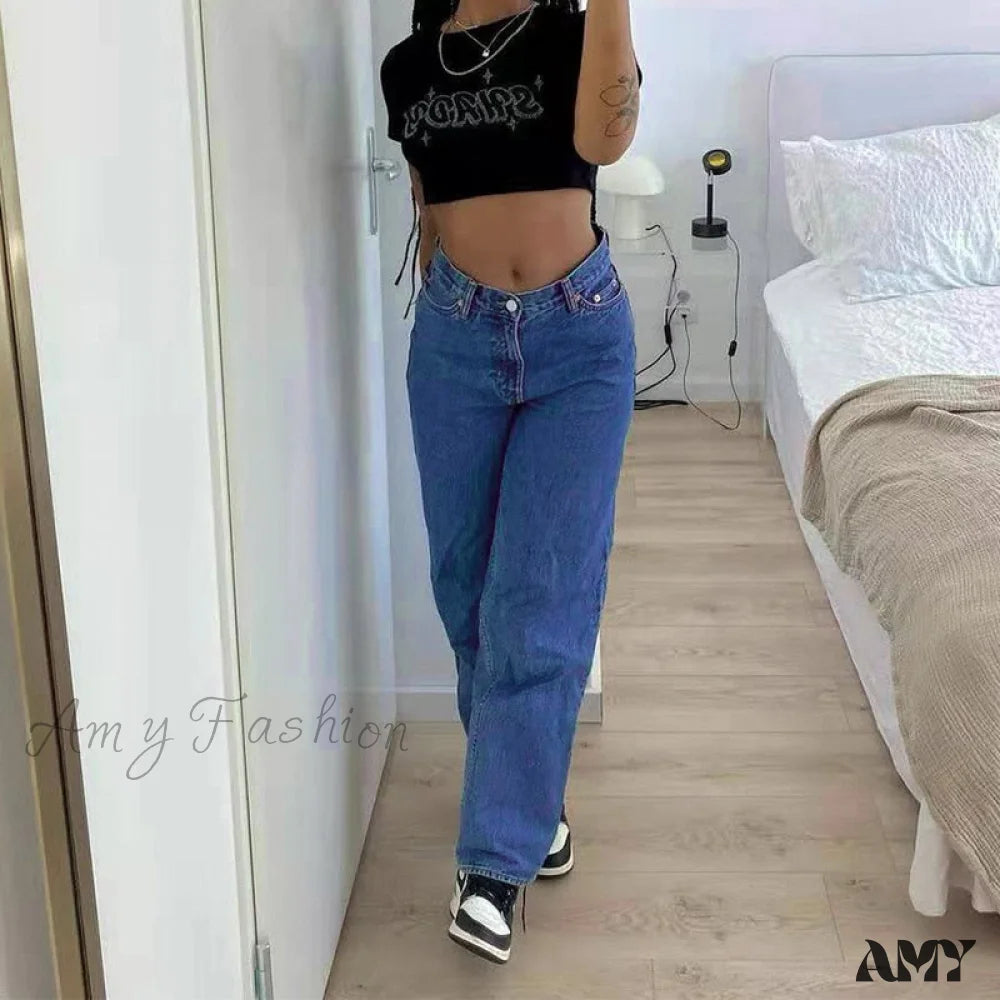 Amy Fashion - Denim Trousers Straight Leg Pants