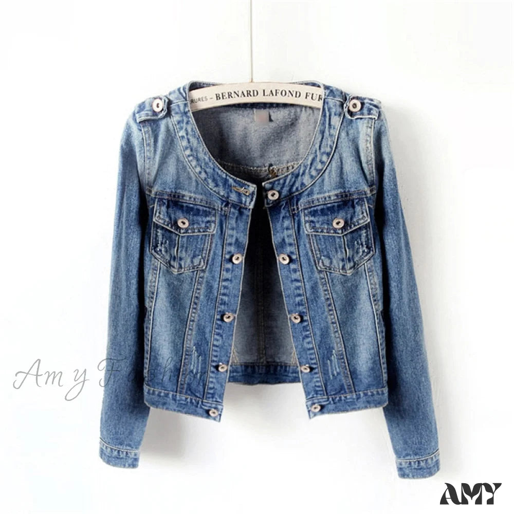 Amy Fashion - Denimlong Sleeve Casual Jacket