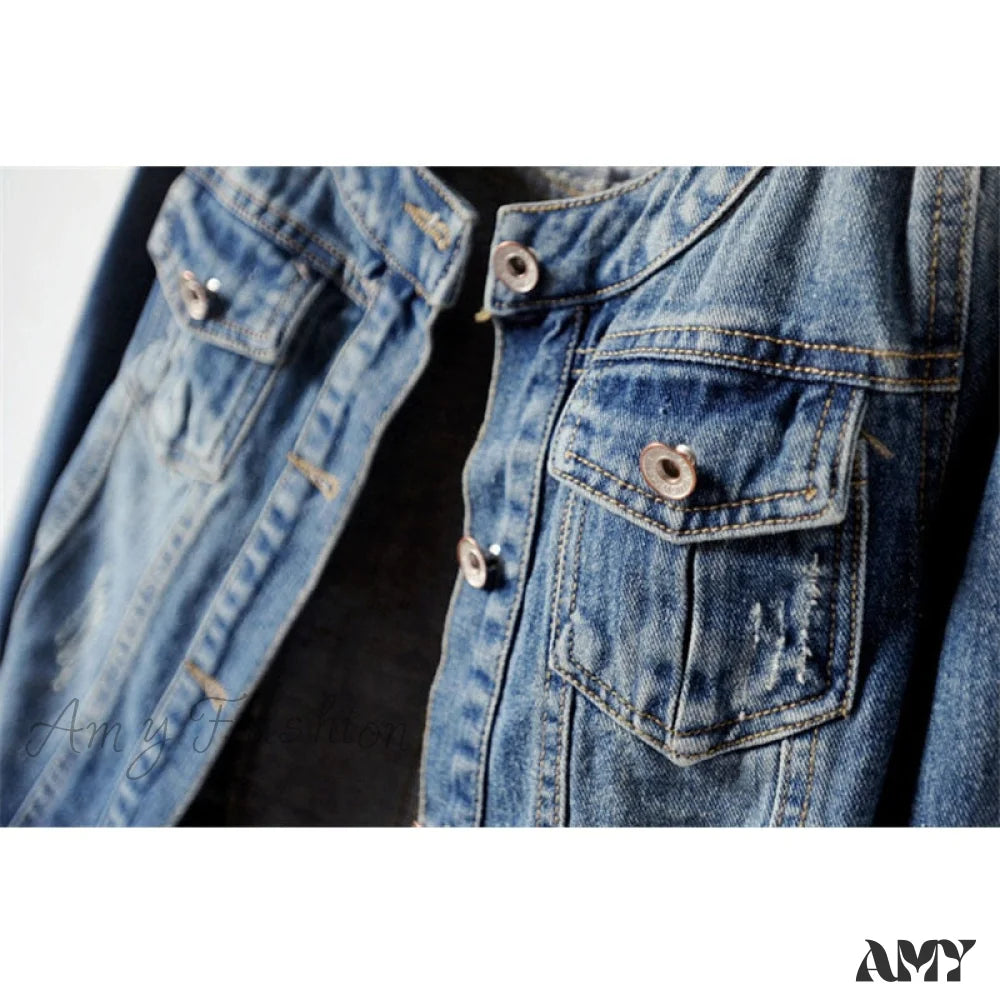 Amy Fashion - Denimlong Sleeve Casual Jacket