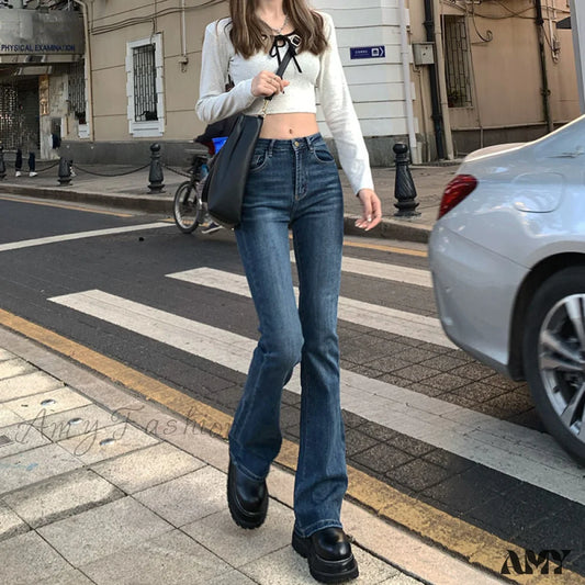 Amy Fashion - Elastic Boyfriend Style Denim Pants