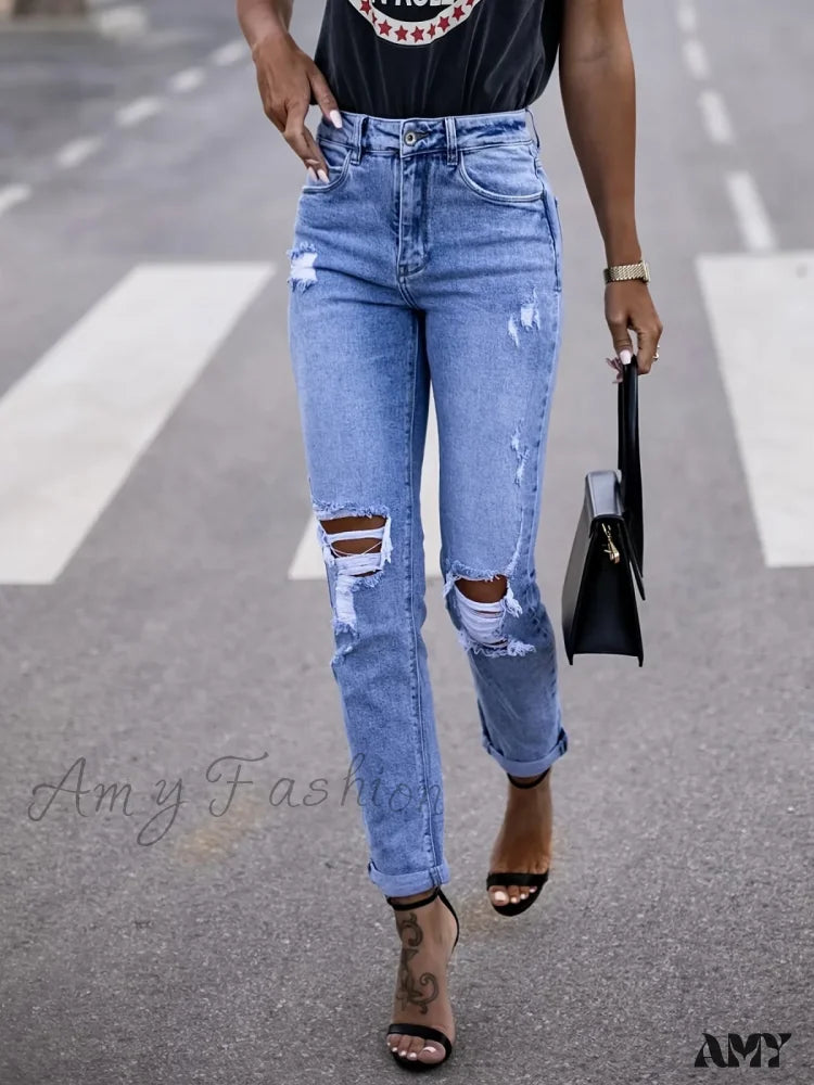 Amy Fashion - Elastic Distressed Leggings Jean