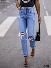 Amy Fashion - Elastic Distressed Leggings Jean