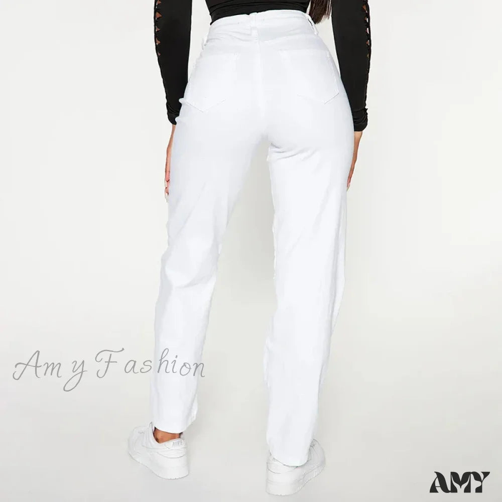 Amy Fashion - Elastic High Waist Casual Solid Washed Street Vintage Stretch Stylish Denim Jean