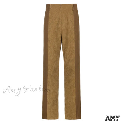 Amy Fashion - Elastic High Waist Corduroy Pants Brown / S