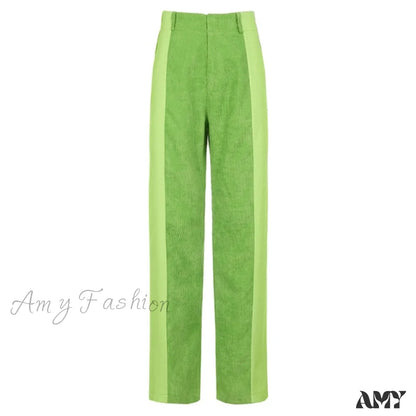 Amy Fashion - Elastic High Waist Corduroy Pants Green / S