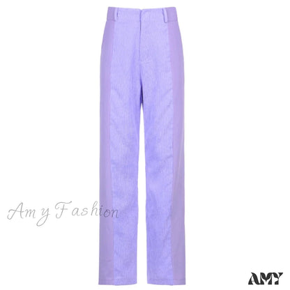 Amy Fashion - Elastic High Waist Corduroy Pants Lavender / S