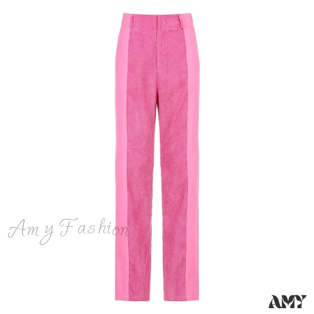 Amy Fashion - Elastic High Waist Corduroy Pants Pink / S