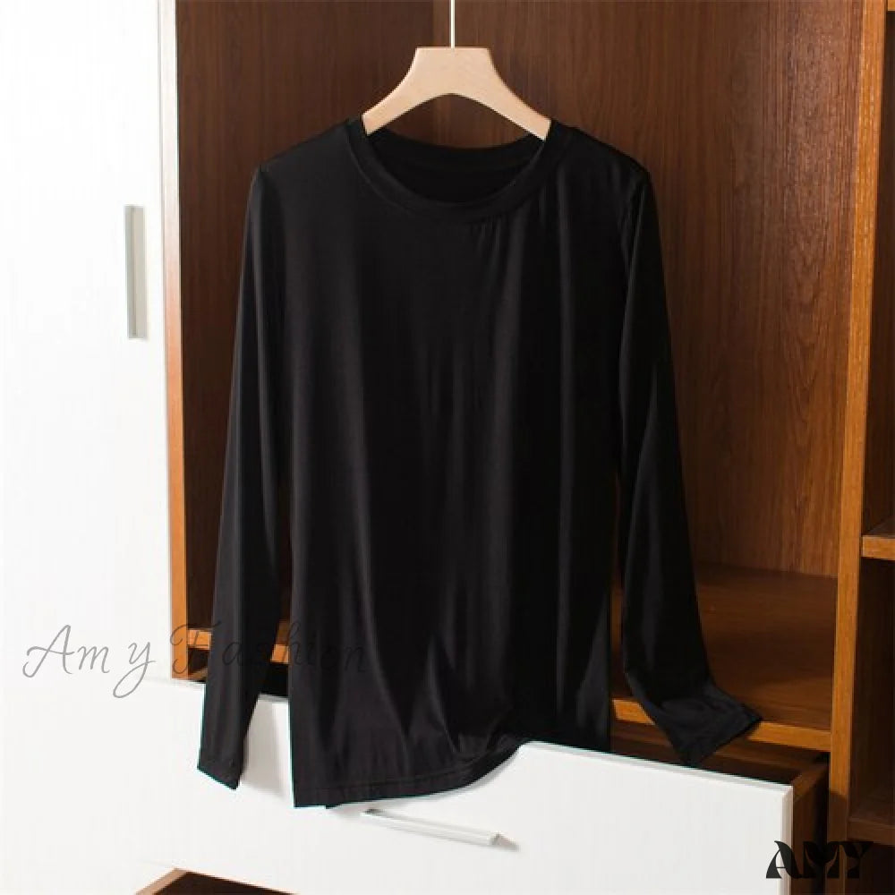 Amy Fashion - Elastic Long Sleeve Bottomed T-Shirt Black / M