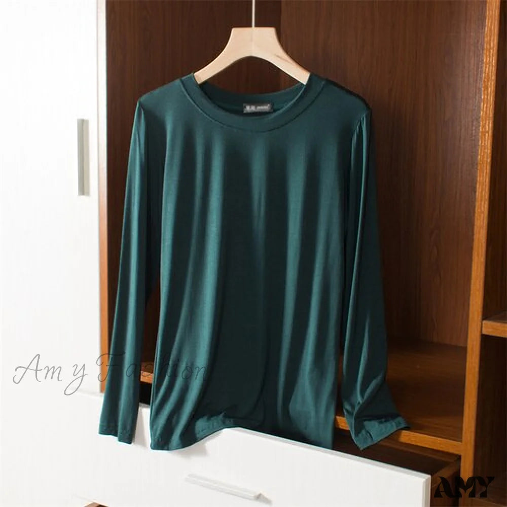 Amy Fashion - Elastic Long Sleeve Bottomed T-Shirt Dark Green / M