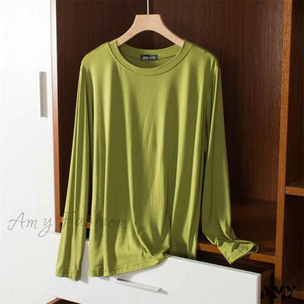 Amy Fashion - Elastic Long Sleeve Bottomed T-Shirt Light Grey / M