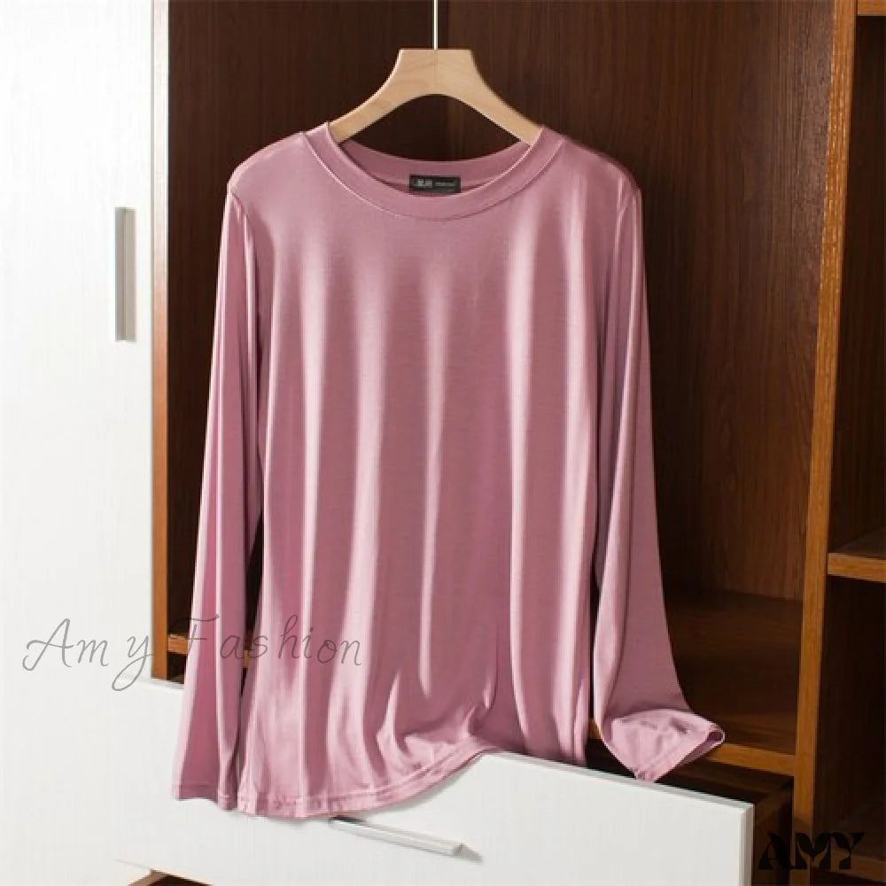 Amy Fashion - Elastic Long Sleeve Bottomed T-Shirt Pink / M