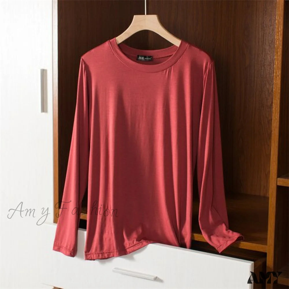 Amy Fashion - Elastic Long Sleeve Bottomed T-Shirt Red / M