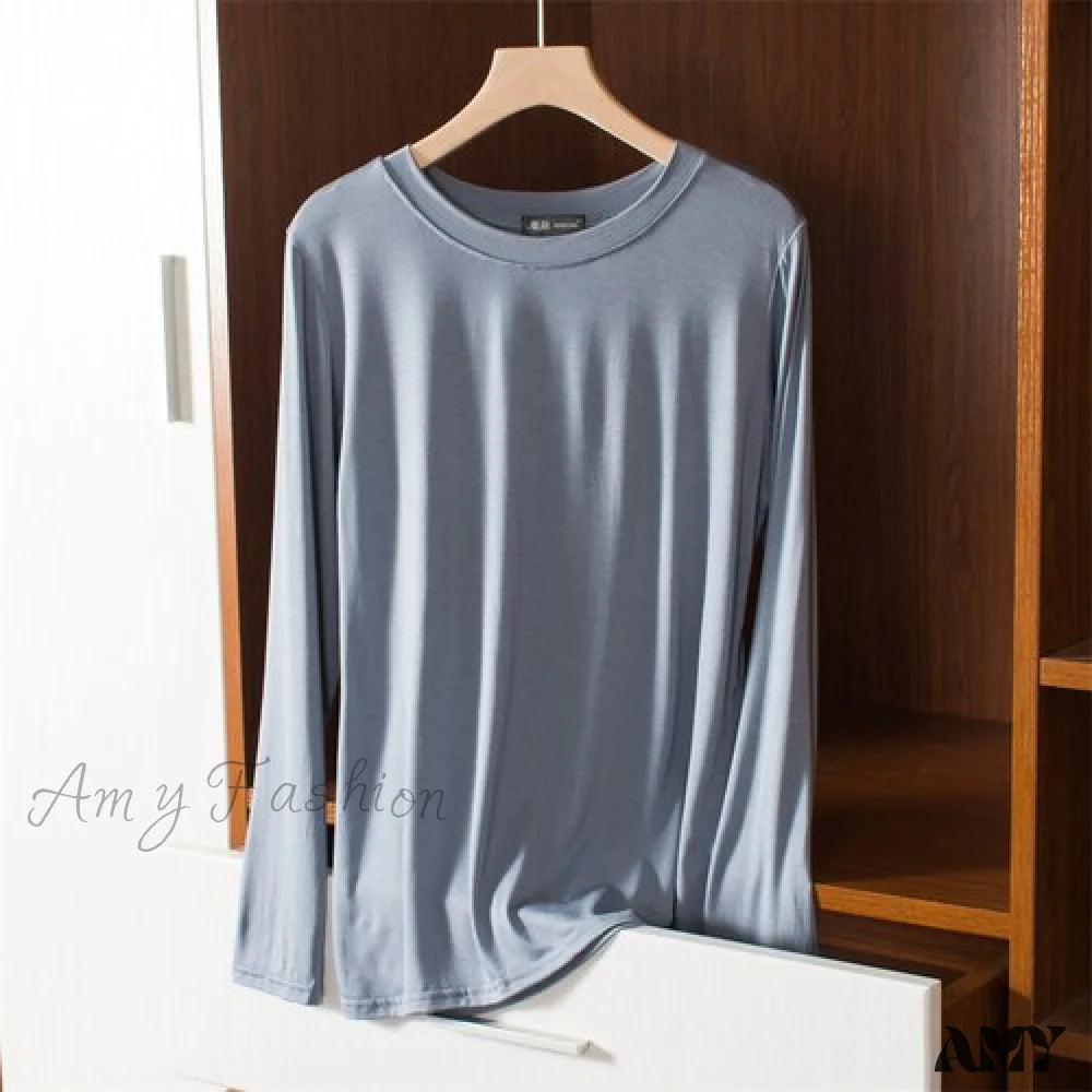 Amy Fashion - Elastic Long Sleeve Bottomed T-Shirt Sky Blue / M