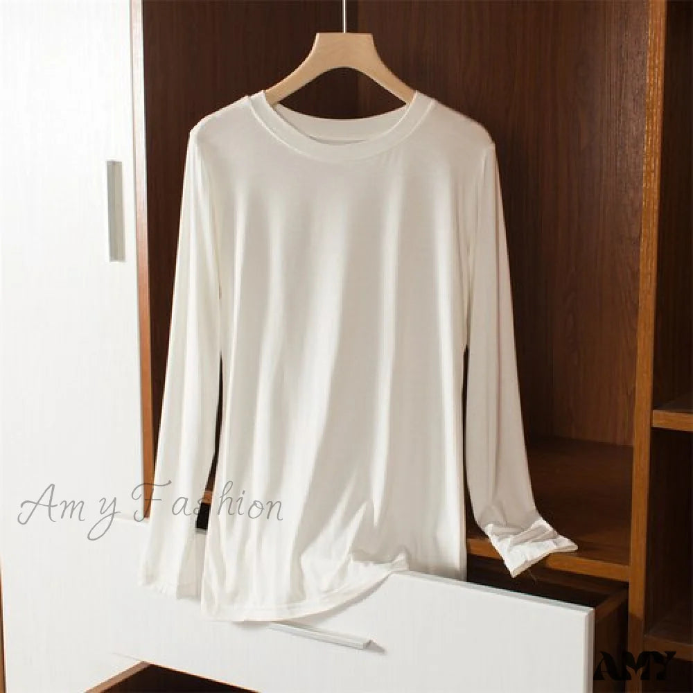 Amy Fashion - Elastic Long Sleeve Bottomed T-Shirt White / M