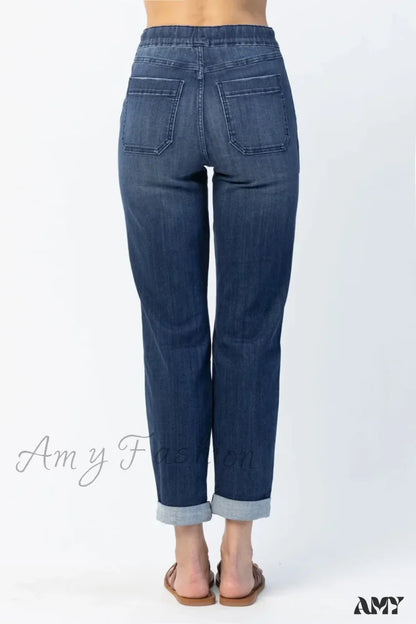 Amy Fashion - Elastic Skinny Pencil Casual Denim Drawstring High Waist Women’s Fashionable Jean