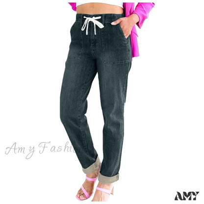 Amy Fashion - Elastic Skinny Pencil Casual Denim Drawstring High Waist Women’s Fashionable Jean