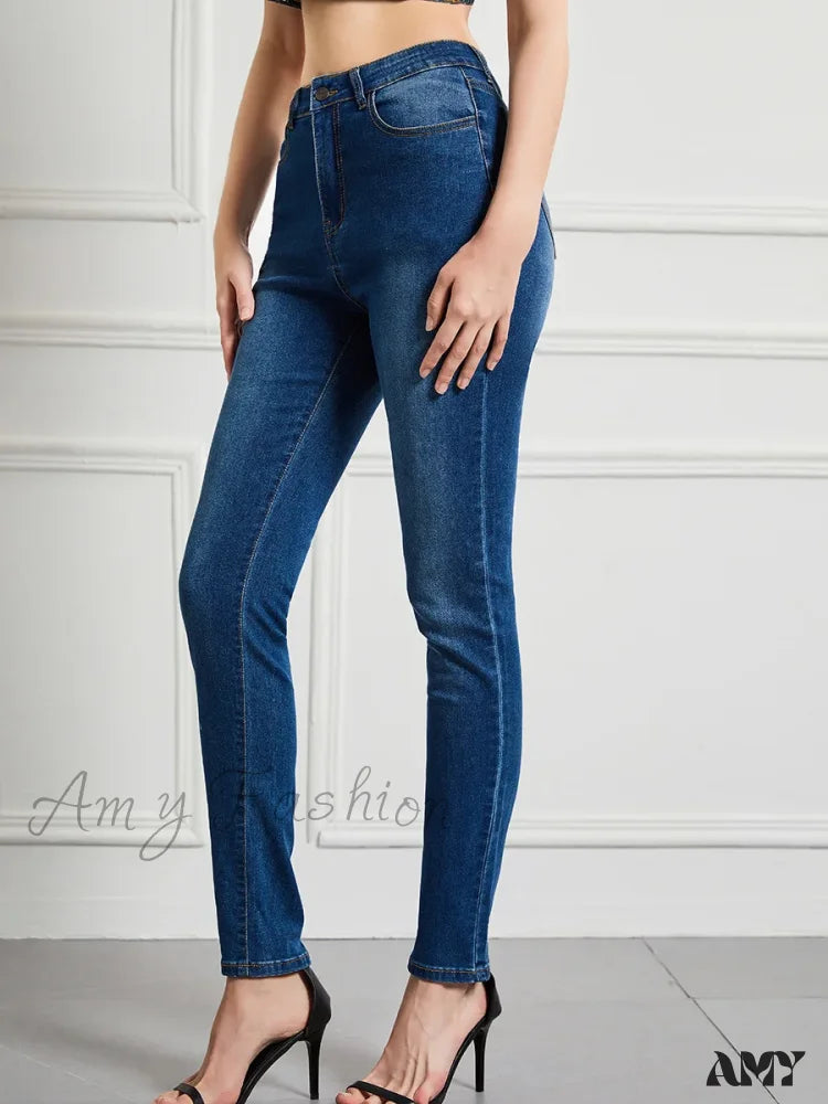 Amy Fashion - Elastic Slim High Waist Small Feet Casual Autumn Winter Jean