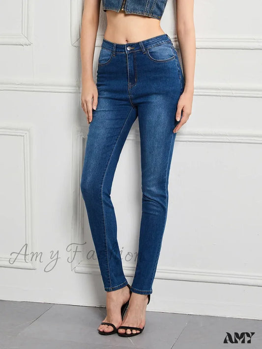 Amy Fashion - Elastic Slim High Waist Small Feet Casual Autumn Winter Jean