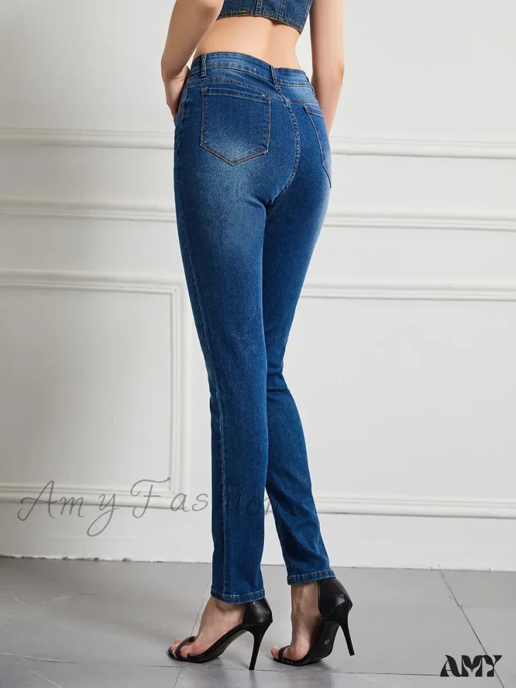 Amy Fashion - Elastic Slim High Waist Small Feet Casual Autumn Winter Jean