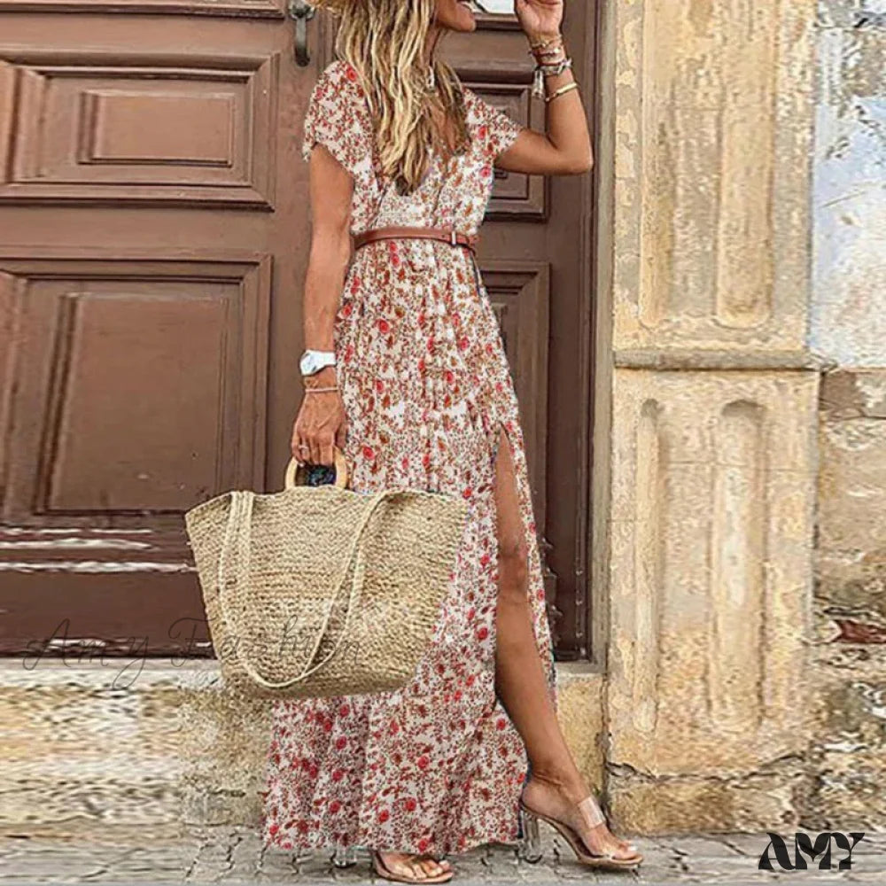 Amy Fashion - Elegant Evening Summer Long Boho Dress Red / S