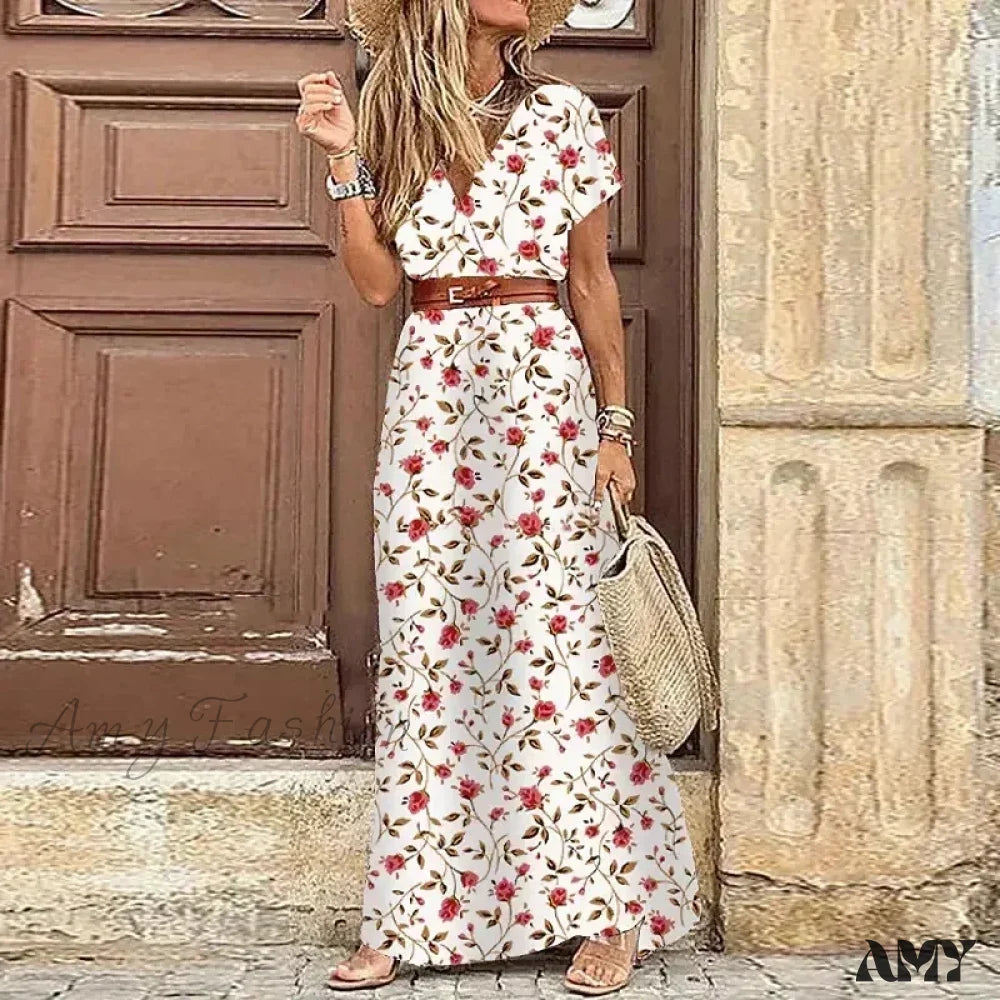 Amy Fashion - Elegant Evening Summer Long Boho Dress White / S