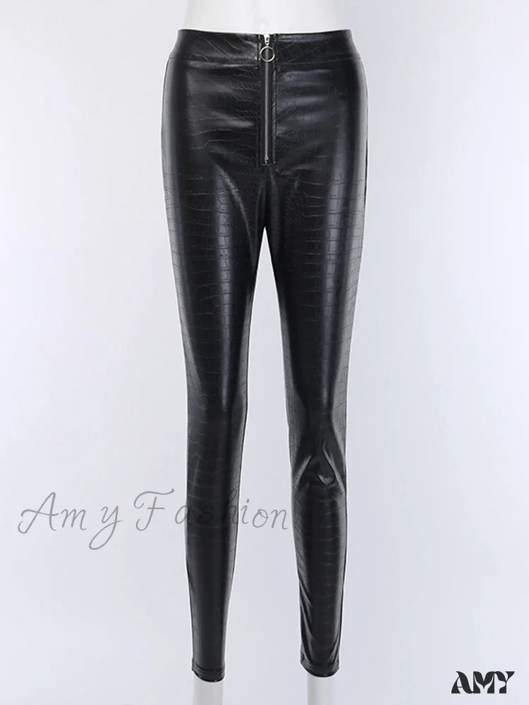 Amy Fashion - Elegant High Waist Faux Leather Pants