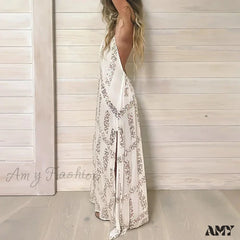 Amy Fashion - Elegant Lace Halter Backless Boho Dress