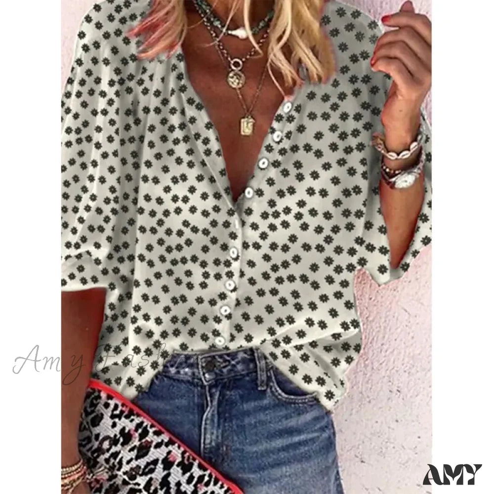 Amy Fashion - Elegant Loose Abstraction Print Shirt 11 / S