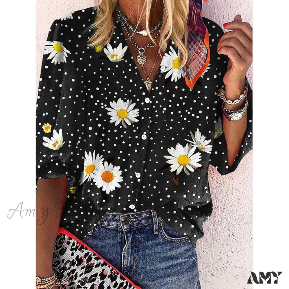 Amy Fashion - Elegant Loose Abstraction Print Shirt 12 / S